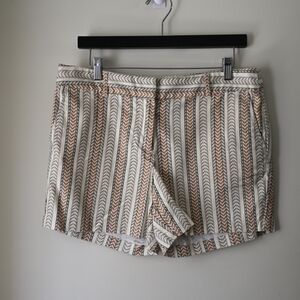 Dalia Striped Chevron Cotton-Blend Bermuda Chino Shorts Cream Tan Gray Size 8